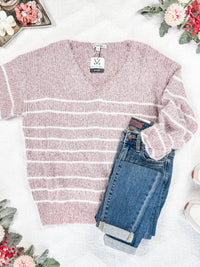 Cozy Striped Sweater - Mauve-clothing-Villari Chic, women's online fashion boutique in Severna, Maryland