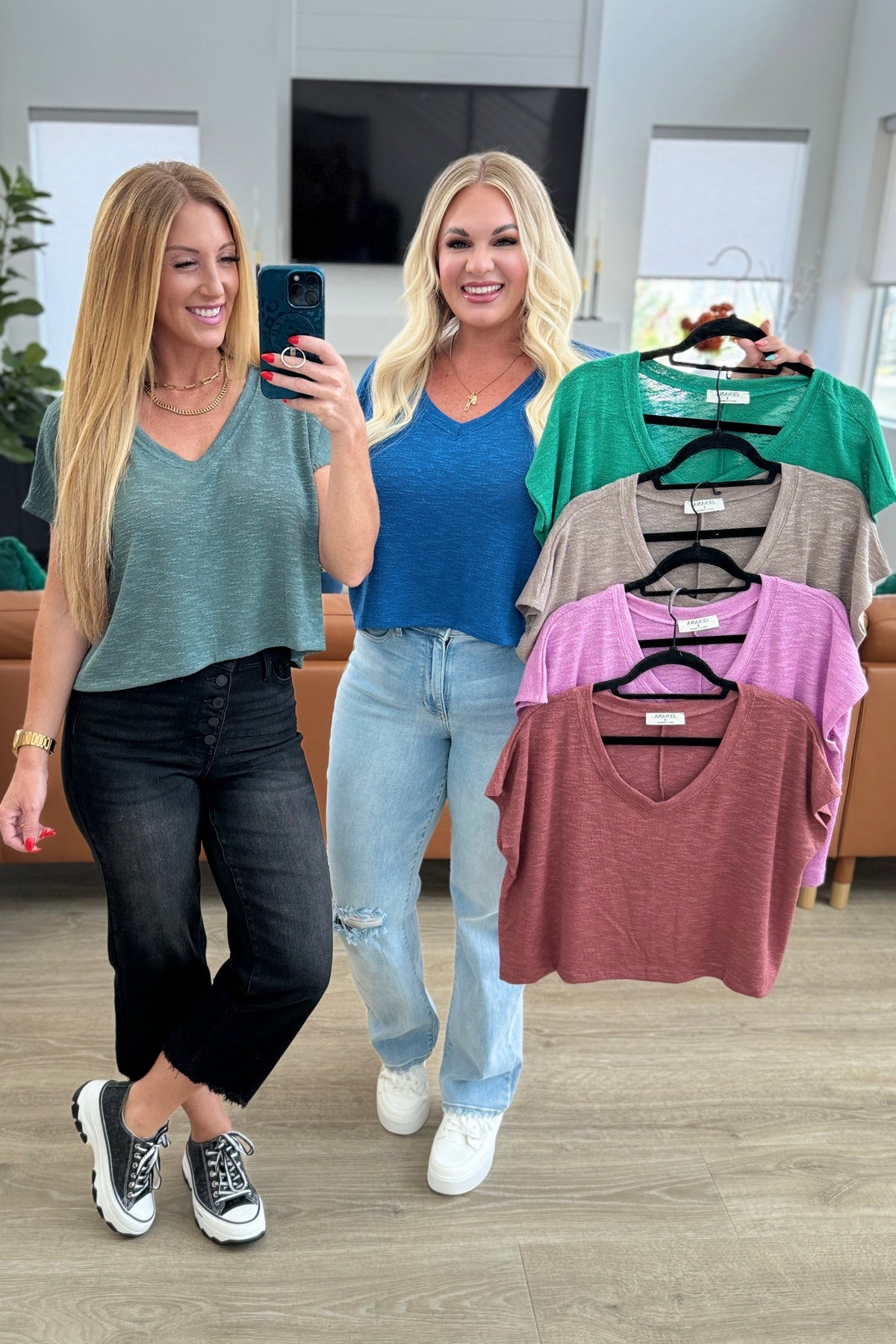 Classic Comfort V-Neck Top in Kelly Green-Tops-Villari Chic, women's online fashion boutique in Severna, Maryland