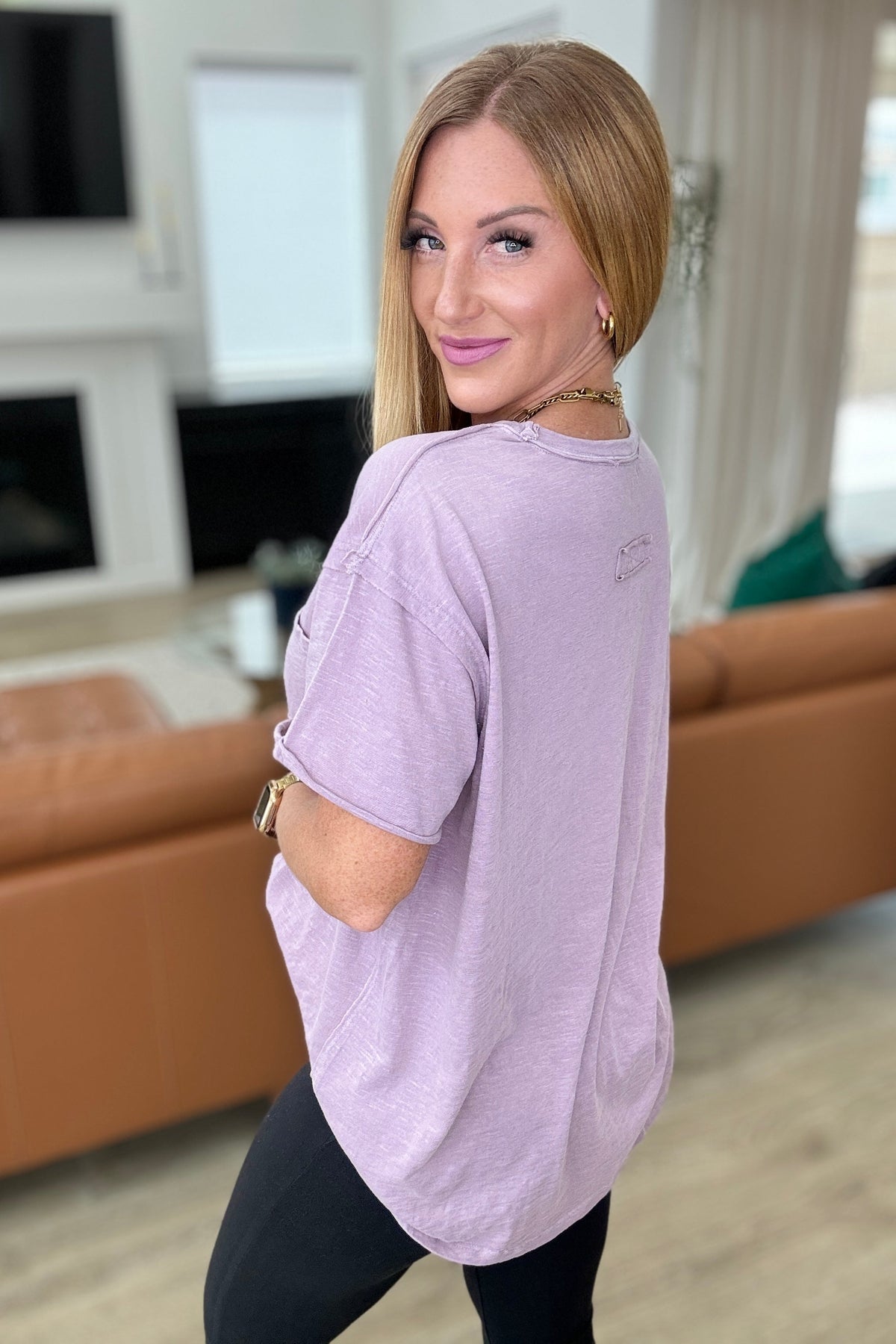 Casually Cool Patch Pocket Tee in Mauve-Tops-Villari Chic, women's online fashion boutique in Severna, Maryland