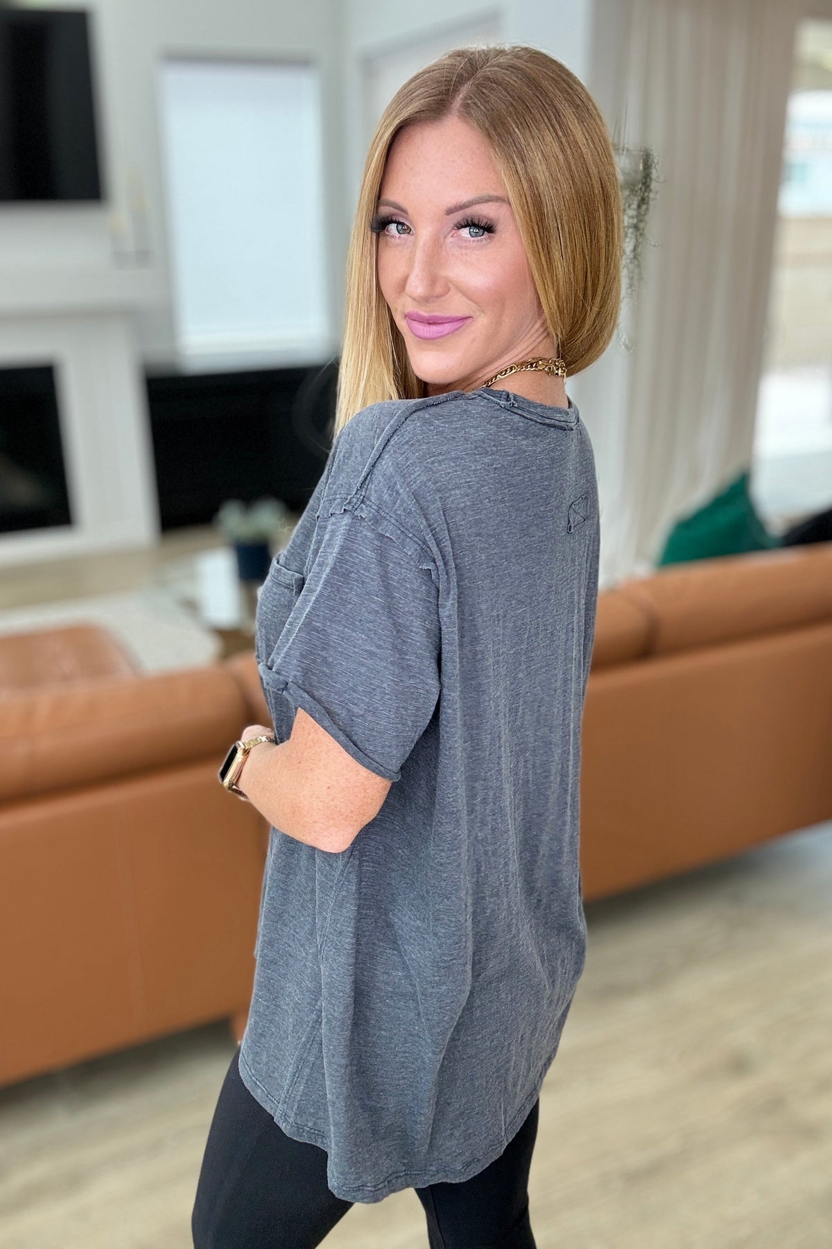 Casually Cool Patch Pocket Tee in Charcoal-Tops-Villari Chic, women's online fashion boutique in Severna, Maryland