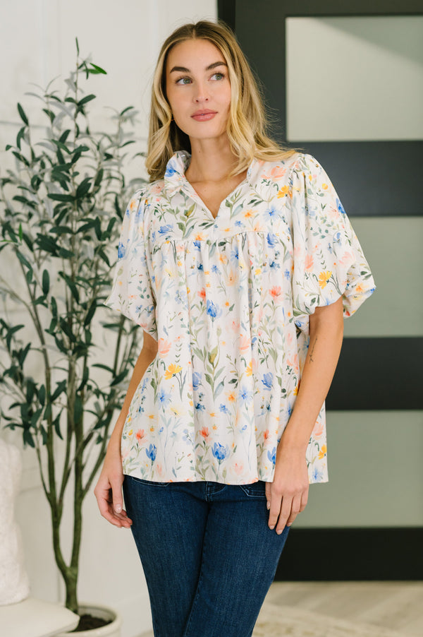 In All This Time Notch Neck Floral Blouse-Womens-Villari Chic, women's online fashion boutique in Severna, Maryland