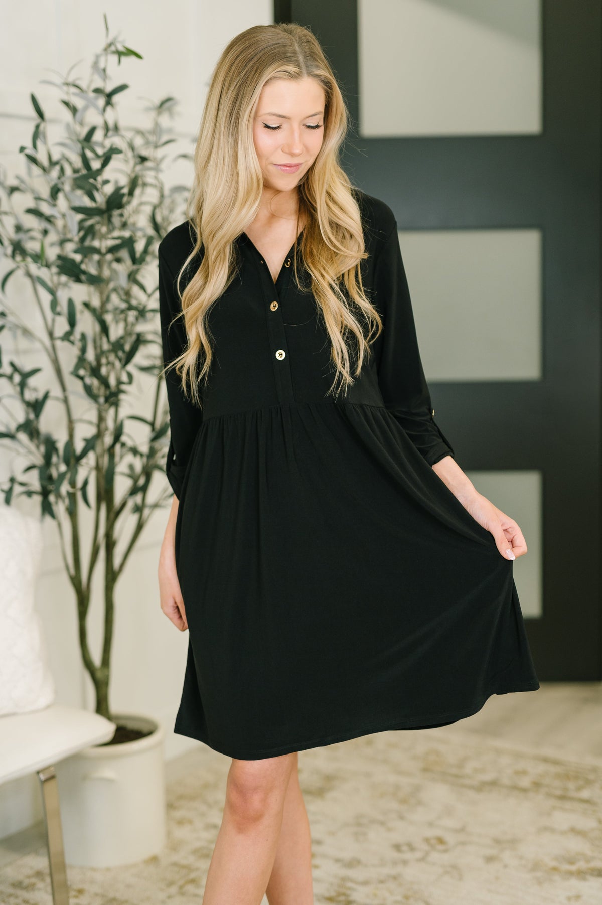 Inspire Collared Neck Dress in Black-Womens-Villari Chic, women's online fashion boutique in Severna, Maryland