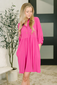Inspire Collared Neck Dress in Runway Pink-Womens-Villari Chic, women's online fashion boutique in Severna, Maryland