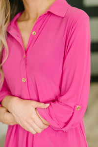 Inspire Collared Neck Dress in Runway Pink-Womens-Villari Chic, women's online fashion boutique in Severna, Maryland