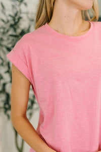 It Starts Here Basic Rolled Sleeve Tee in H Fuchsia-Womens-Villari Chic, women's online fashion boutique in Severna, Maryland