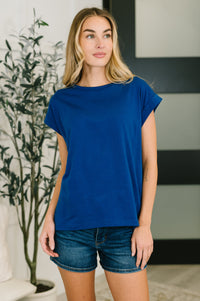 It Starts Here Basic Rolled Sleeve Tee in Lt Navy-Womens-Villari Chic, women's online fashion boutique in Severna, Maryland