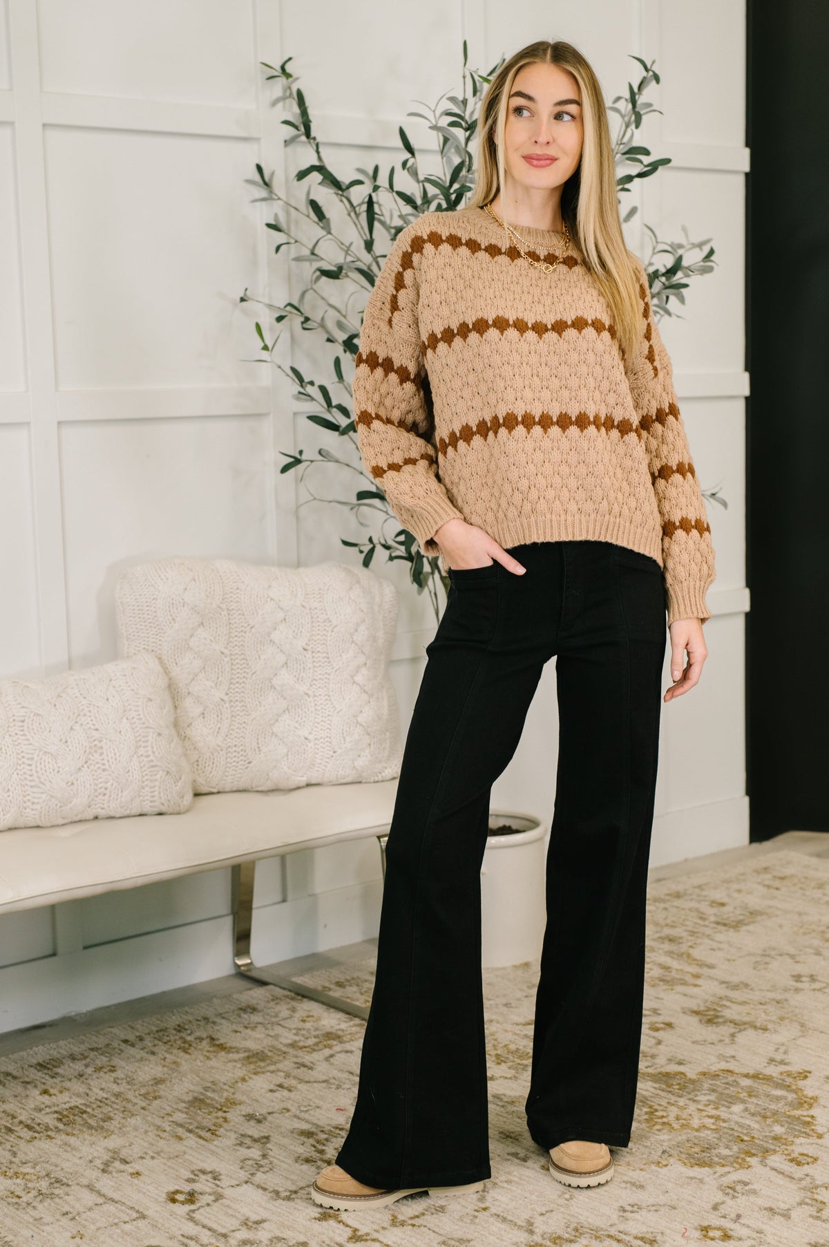 Ivy Lane Textured Sweater in Taupe-Womens-Villari Chic, women's online fashion boutique in Severna, Maryland