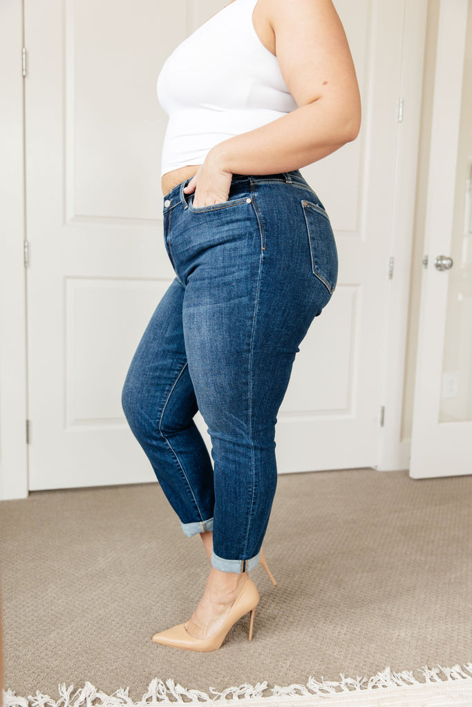 Judy Blue Mid-Rise Boyfriend Jeans in Dark Wash-Womens-Villari Chic, women's online fashion boutique in Severna, Maryland