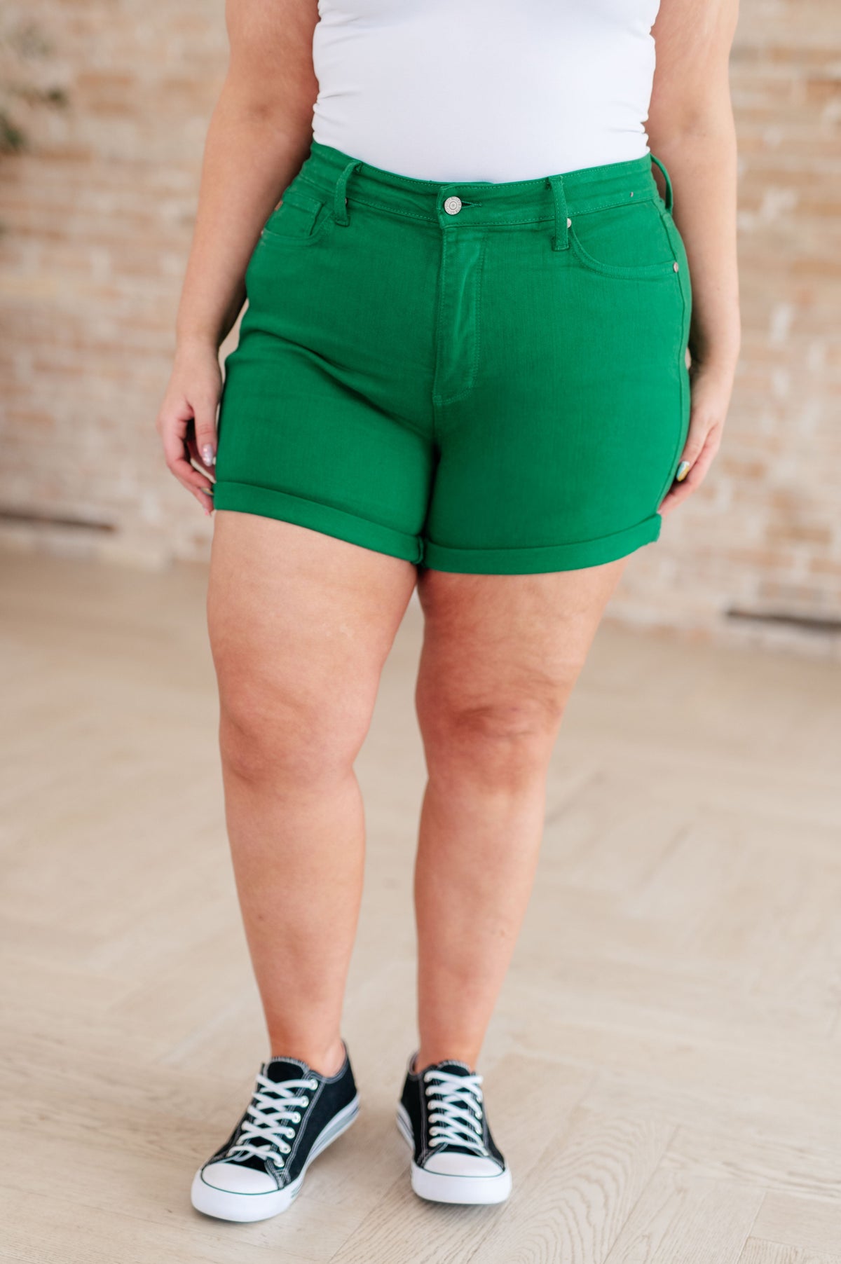 Judy Blue Tummy Control Shorts in Kelly Green-Womens-Villari Chic, women's online fashion boutique in Severna, Maryland