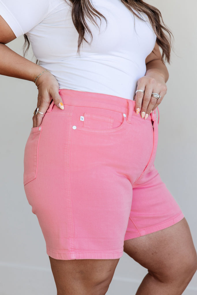 Judy Blue Tummy Control Shorts in Pink-Womens-Villari Chic, women's online fashion boutique in Severna, Maryland