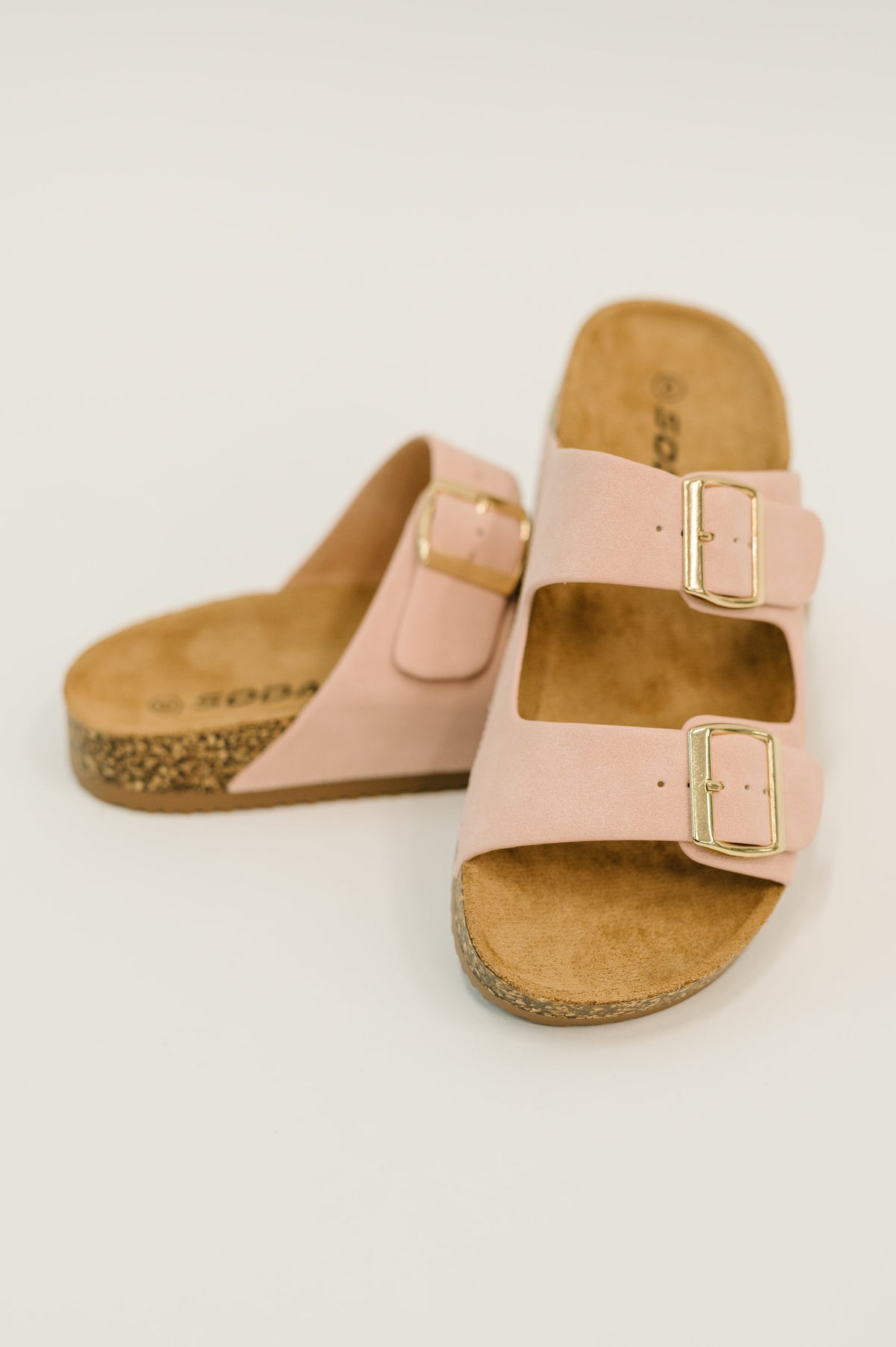 Jete Nubuck Double Buckle Slides in Blush-Womens-Villari Chic, women's online fashion boutique in Severna, Maryland