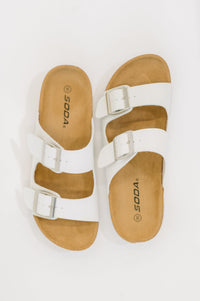 Jete Double Buckle Slides in White-Womens-Villari Chic, women's online fashion boutique in Severna, Maryland