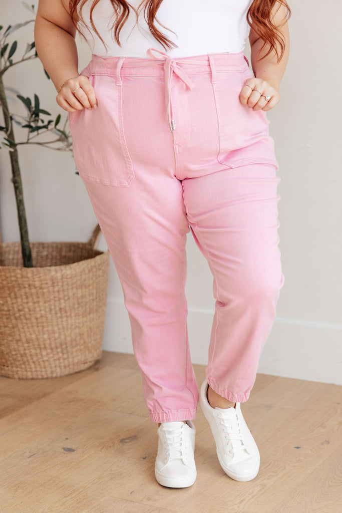 Judy Blue High-Rise Denim Joggers in Powder Pink-Womens-Villari Chic, women's online fashion boutique in Severna, Maryland