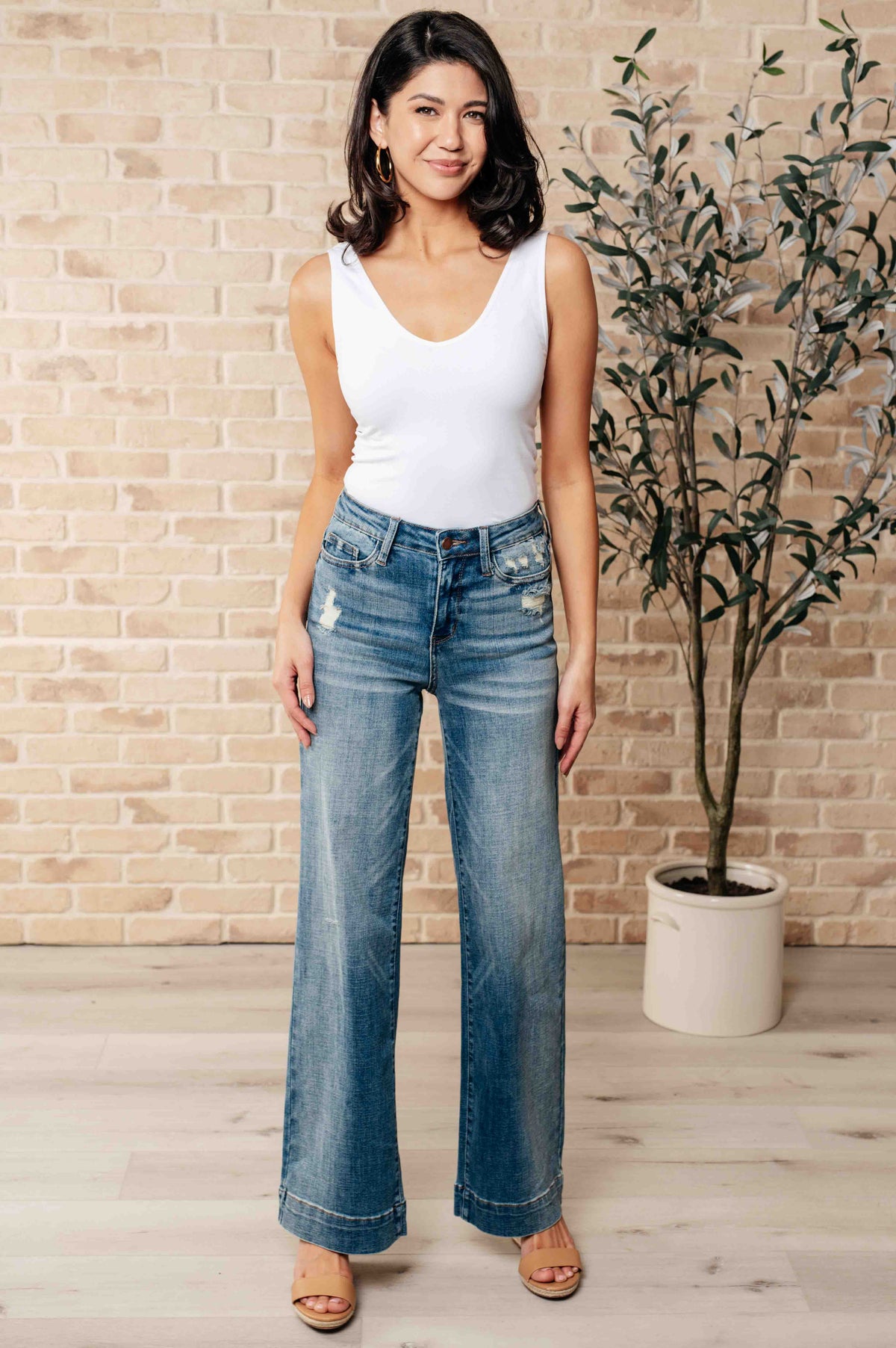 Judy Blue High Waist Distressed Denim Trousers-Womens-Villari Chic, women's online fashion boutique in Severna, Maryland