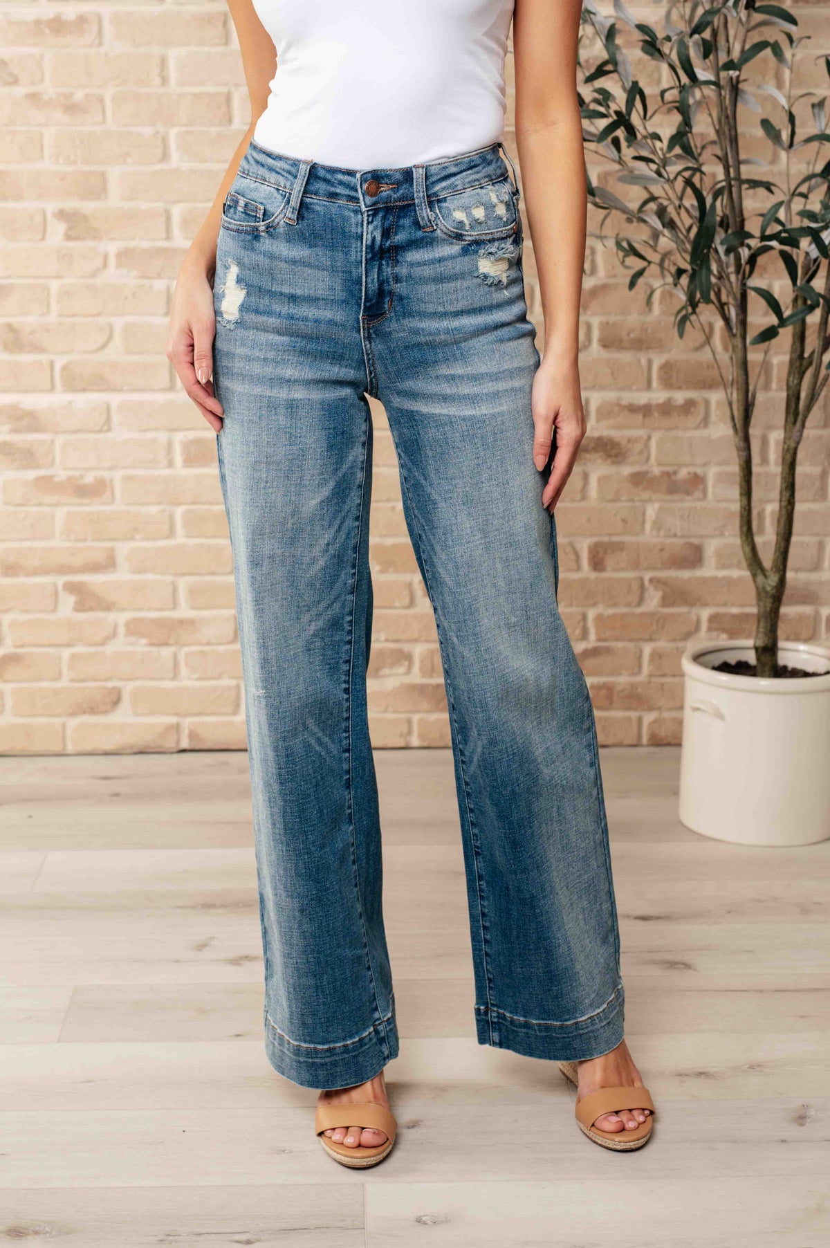 Judy Blue High Waist Distressed Denim Trousers-Womens-Villari Chic, women's online fashion boutique in Severna, Maryland