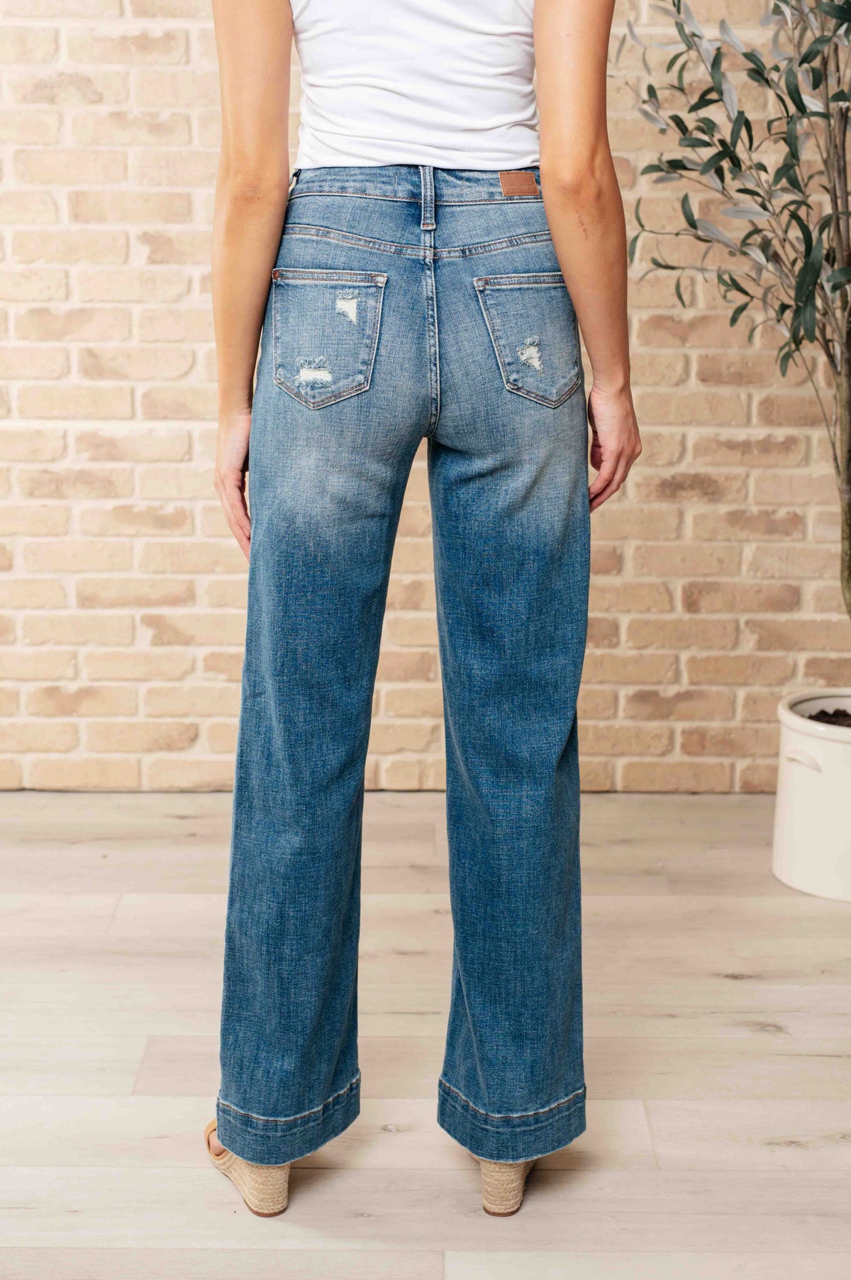 Judy Blue High Waist Distressed Denim Trousers-Womens-Villari Chic, women's online fashion boutique in Severna, Maryland