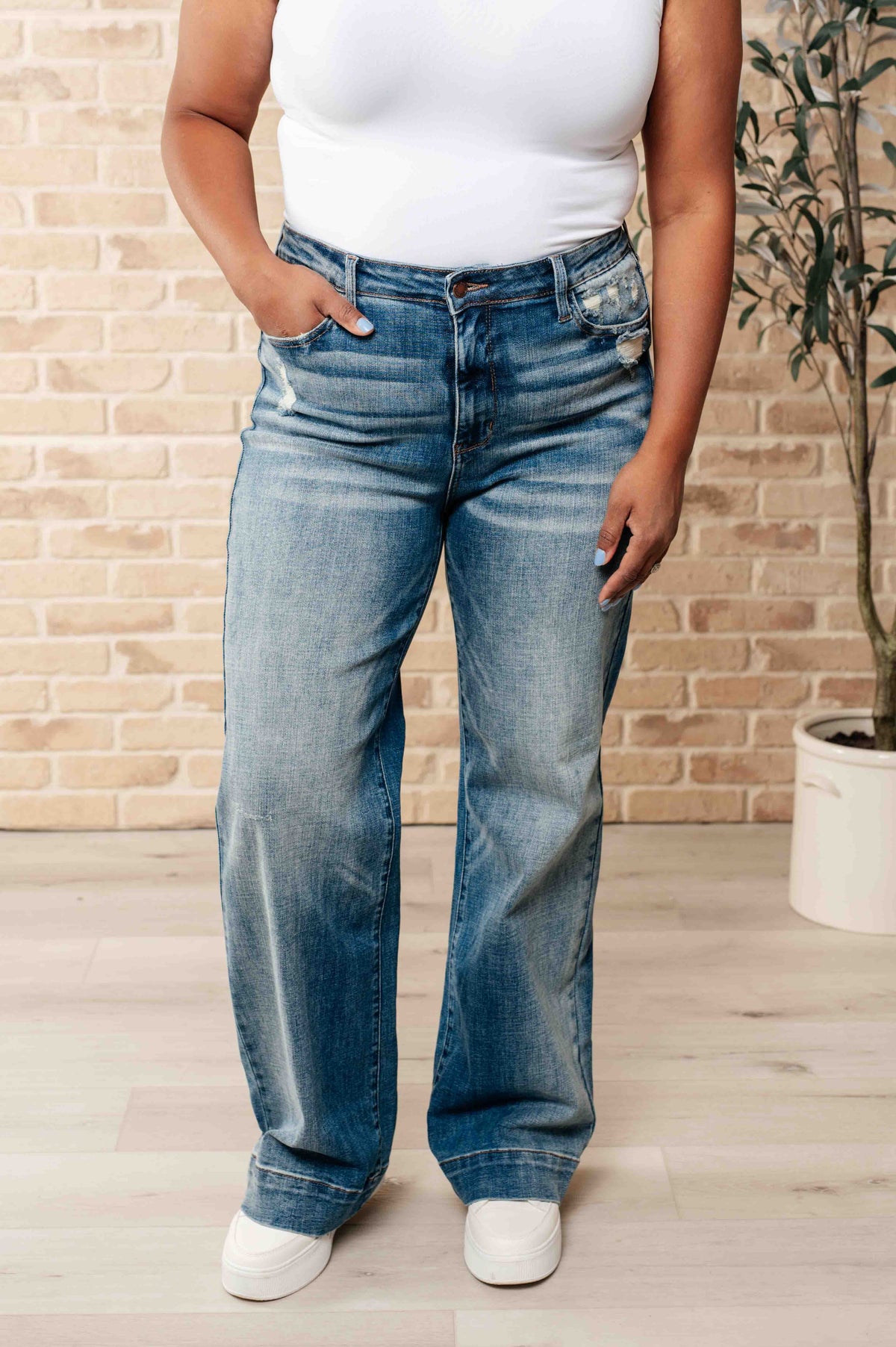 Judy Blue High Waist Distressed Denim Trousers-Womens-Villari Chic, women's online fashion boutique in Severna, Maryland