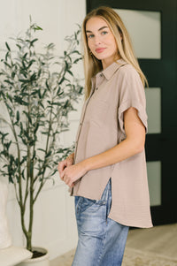 Keep Up Collared Button Down in Ash Mocha-Womens-Villari Chic, women's online fashion boutique in Severna, Maryland