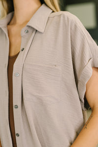 Keep Up Collared Button Down in Ash Mocha-Womens-Villari Chic, women's online fashion boutique in Severna, Maryland