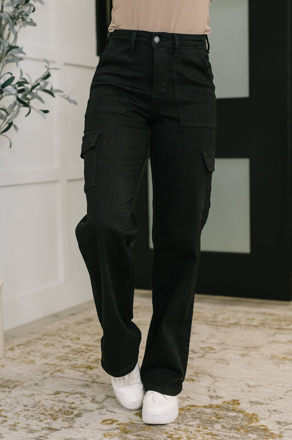 Judy Blue High Waist Cargo Wide in Black-Womens-Villari Chic, women's online fashion boutique in Severna, Maryland