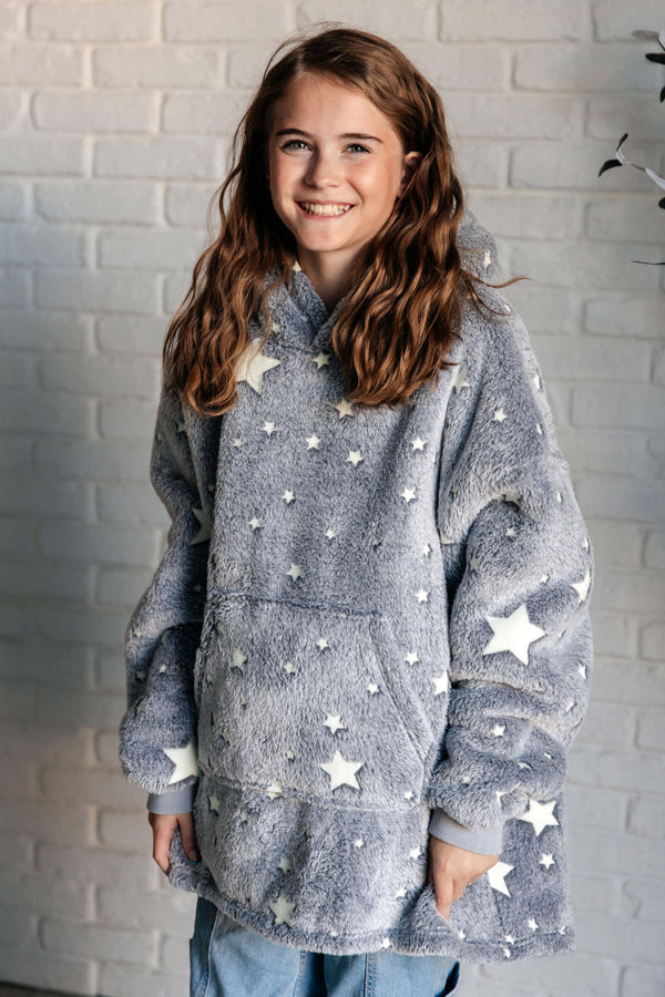 Kids Oversized Hoodie Blanket in Grey Stars-Layers-Villari Chic, women's online fashion boutique in Severna, Maryland