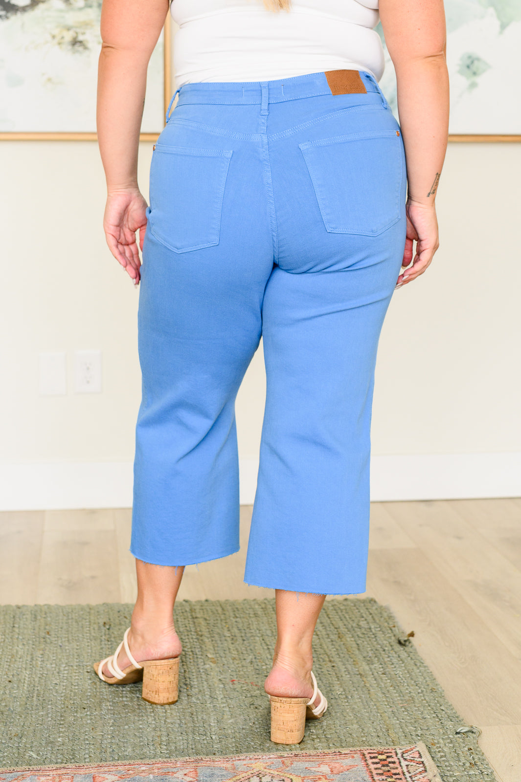 Judy Blue Tummy Control Wide Leg Crop Jeans in Sky Blue-Denim-Villari Chic, women's online fashion boutique in Severna, Maryland