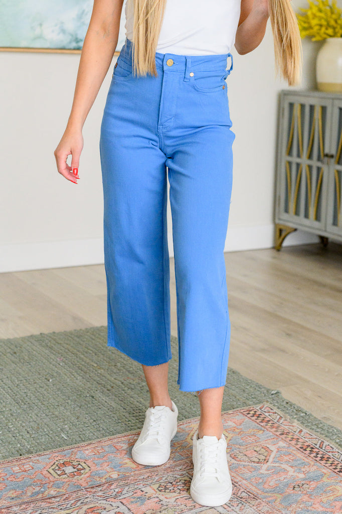 Judy Blue Tummy Control Wide Leg Crop Jeans in Sky Blue-Denim-Villari Chic, women's online fashion boutique in Severna, Maryland