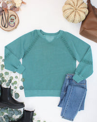 Lace Accent Vintage Wash Pullover - Teal-pullover-Villari Chic, women's online fashion boutique in Severna, Maryland