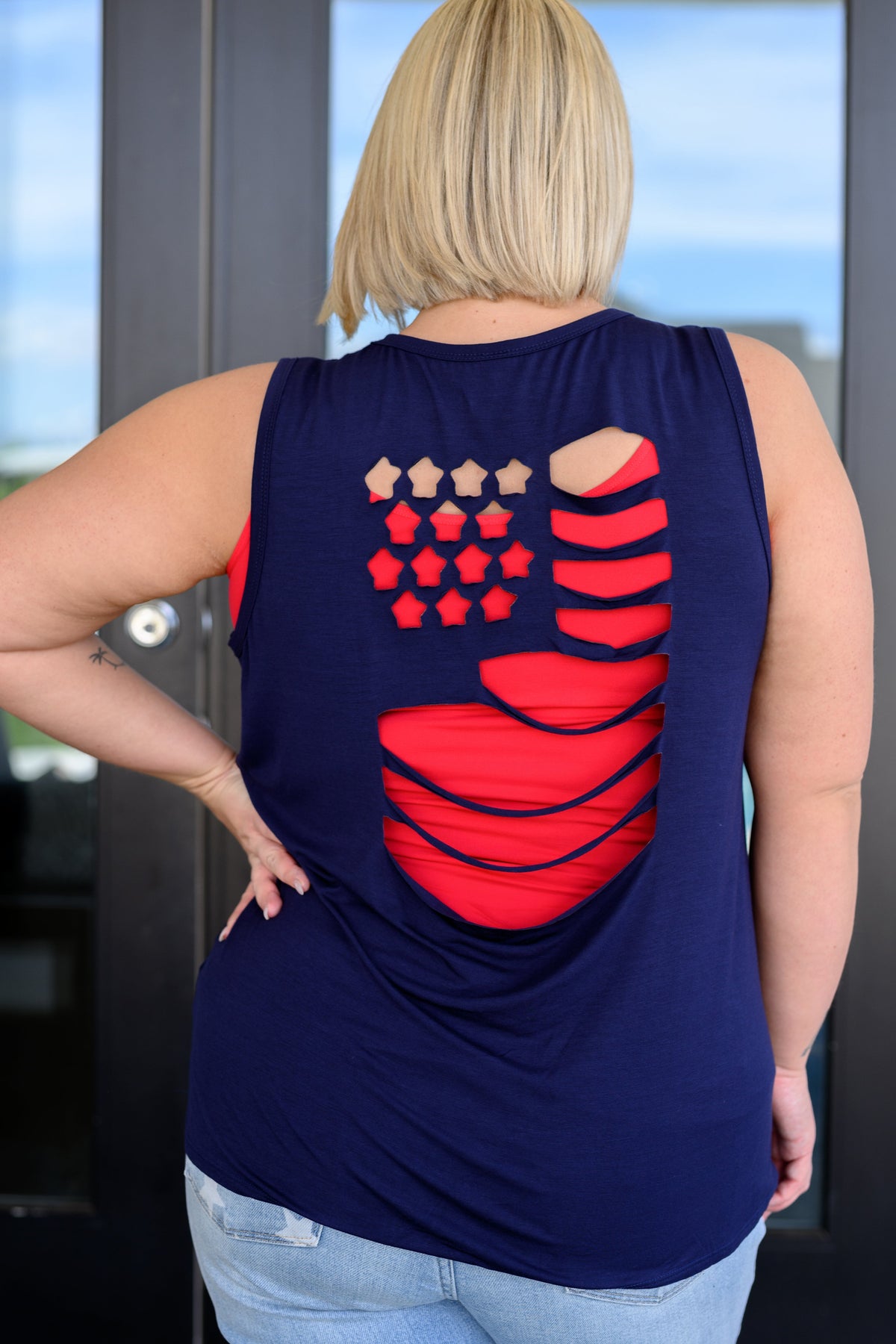 Land of the Free Tank in Navy-Tops-Villari Chic, women's online fashion boutique in Severna, Maryland