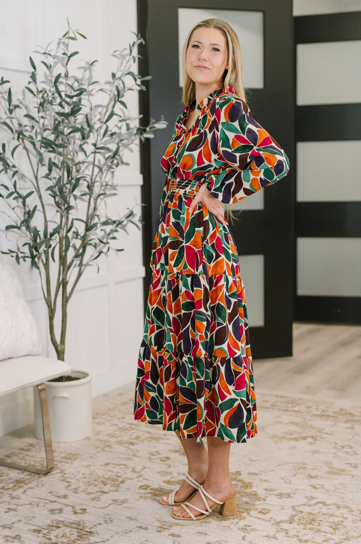 Leafing it All Behind Long Sleeve Tiered Dress-Womens-Villari Chic, women's online fashion boutique in Severna, Maryland