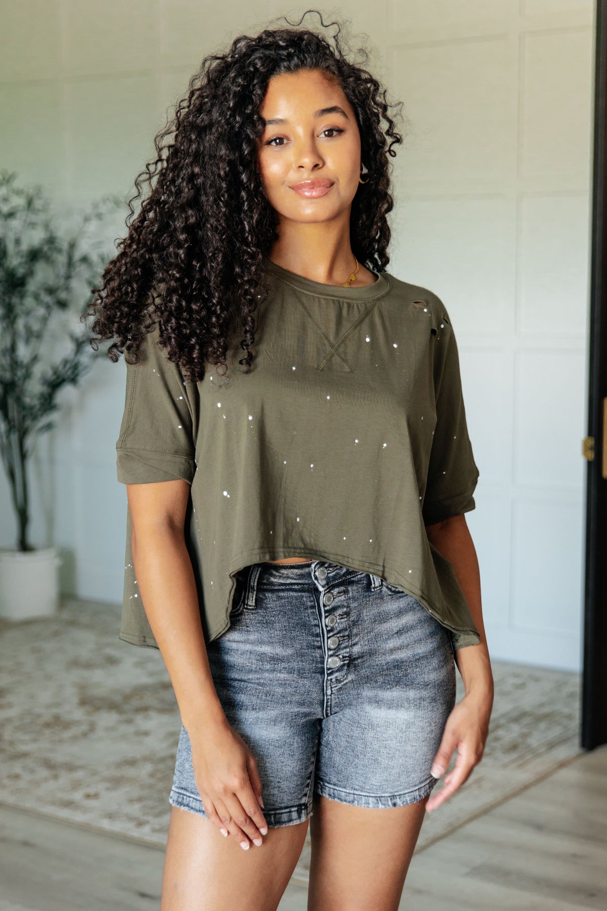 Less Than Stressed Asymmetrical Distressed Top-Tops-Villari Chic, women's online fashion boutique in Severna, Maryland