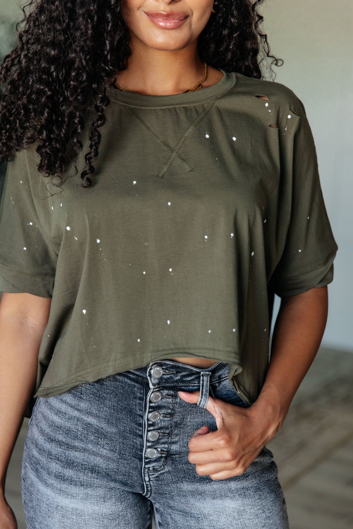 Less Than Stressed Asymmetrical Distressed Top-Tops-Villari Chic, women's online fashion boutique in Severna, Maryland