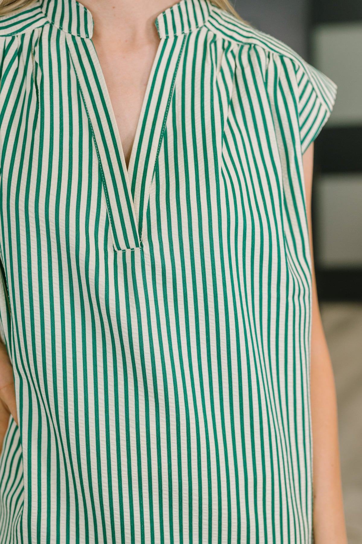 Like a Song Sleeveless V-Neck Blouse in Green-Womens-Villari Chic, women's online fashion boutique in Severna, Maryland
