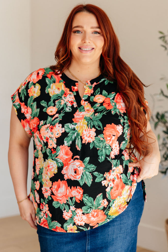 Lizzy Cap Sleeve Top in Black Garden Floral-Womens-Villari Chic, women's online fashion boutique in Severna, Maryland