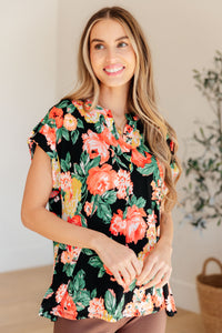 Lizzy Cap Sleeve Top in Black Garden Floral-Womens-Villari Chic, women's online fashion boutique in Severna, Maryland