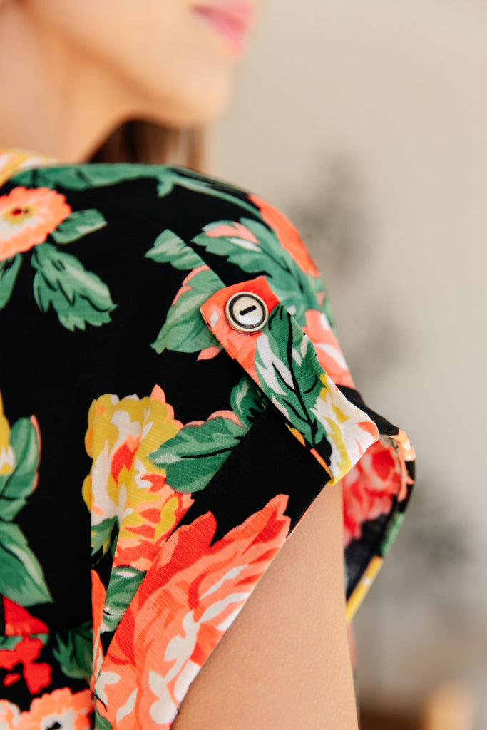 Lizzy Cap Sleeve Top in Black Garden Floral-Womens-Villari Chic, women's online fashion boutique in Severna, Maryland