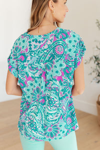 Lizzy Cap Sleeve Top in Magenta & Teal Paisley-Womens-Villari Chic, women's online fashion boutique in Severna, Maryland