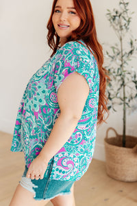 Lizzy Cap Sleeve Top in Magenta & Teal Paisley-Womens-Villari Chic, women's online fashion boutique in Severna, Maryland