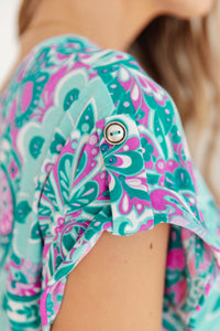 Lizzy Cap Sleeve Top in Magenta & Teal Paisley-Womens-Villari Chic, women's online fashion boutique in Severna, Maryland