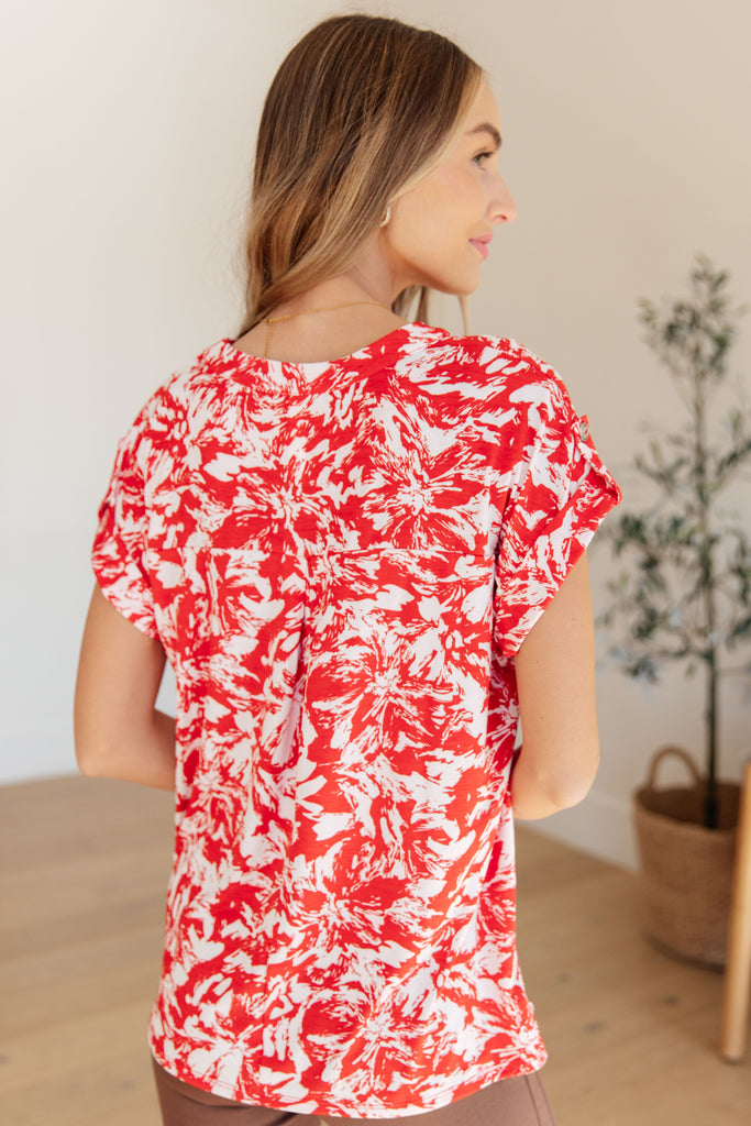Lizzy Cap Sleeve Top in Red Floral-Womens-Villari Chic, women's online fashion boutique in Severna, Maryland