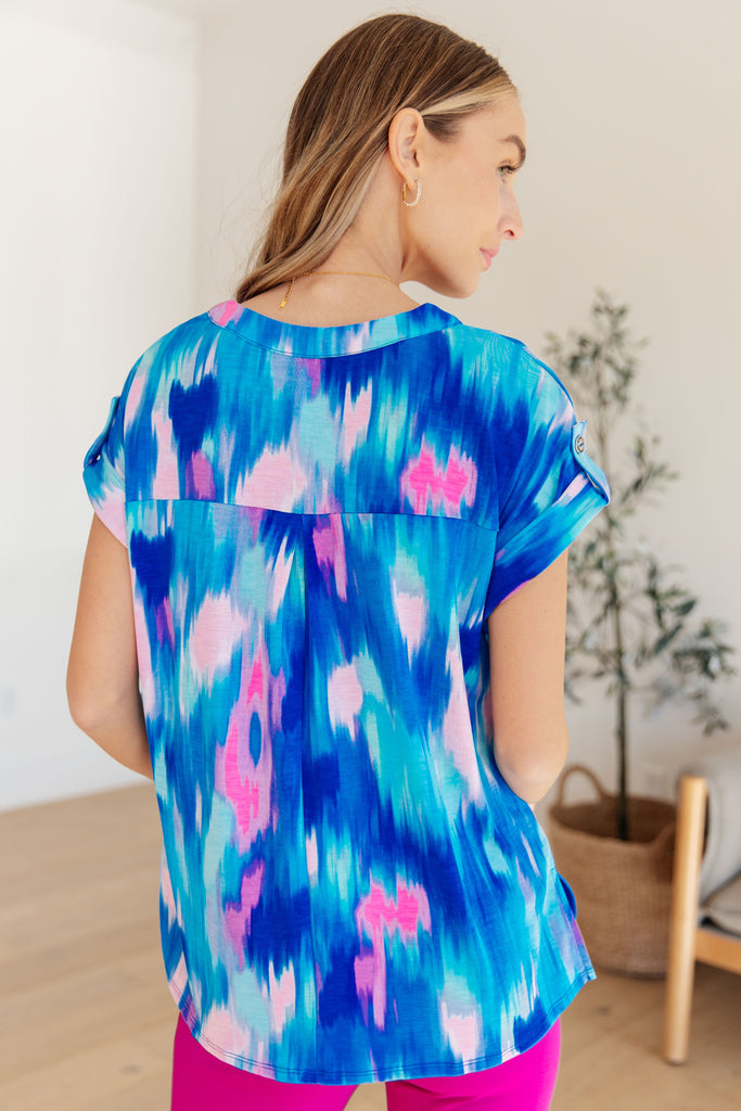 Lizzy Cap Sleeve Top in Royal Brush Strokes-Womens-Villari Chic, women's online fashion boutique in Severna, Maryland