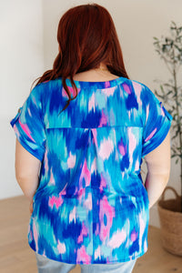 Lizzy Cap Sleeve Top in Royal Brush Strokes-Womens-Villari Chic, women's online fashion boutique in Severna, Maryland