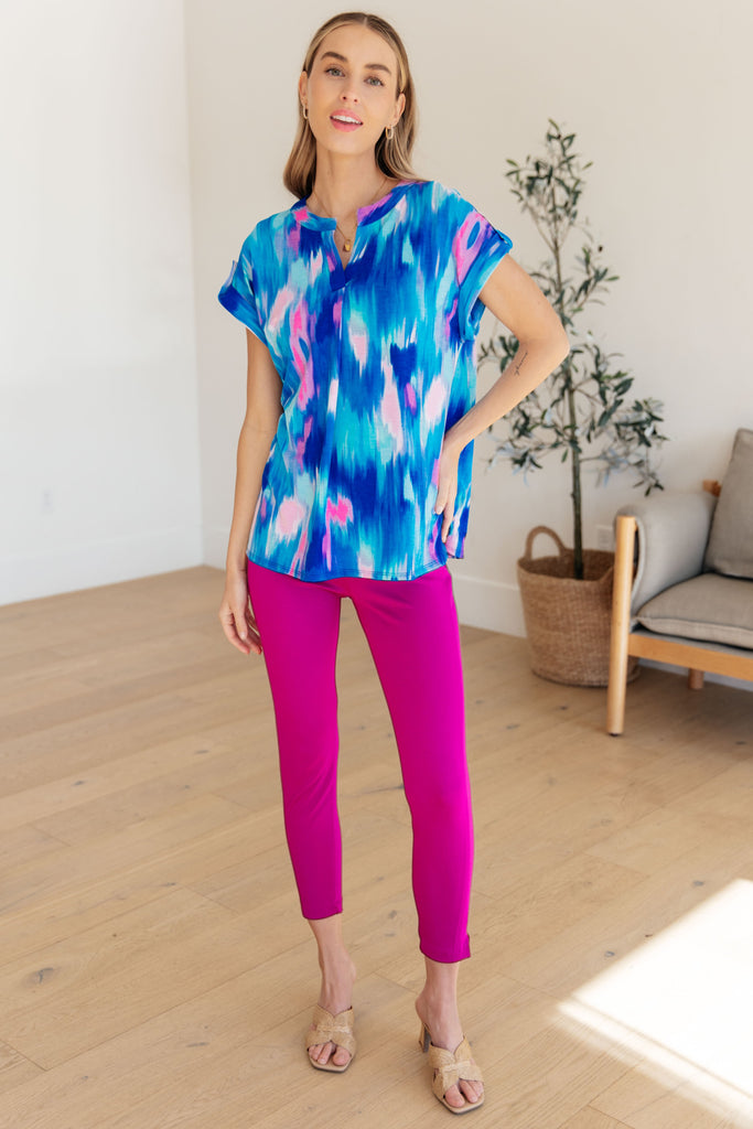 Lizzy Cap Sleeve Top in Royal Brush Strokes-Womens-Villari Chic, women's online fashion boutique in Severna, Maryland