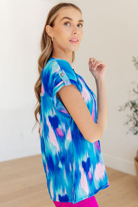 Lizzy Cap Sleeve Top in Royal Brush Strokes-Womens-Villari Chic, women's online fashion boutique in Severna, Maryland