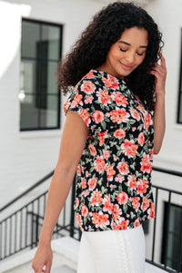 Lizzy Cap Sleeve Top in Black and Coral Floral-Tops-Villari Chic, women's online fashion boutique in Severna, Maryland