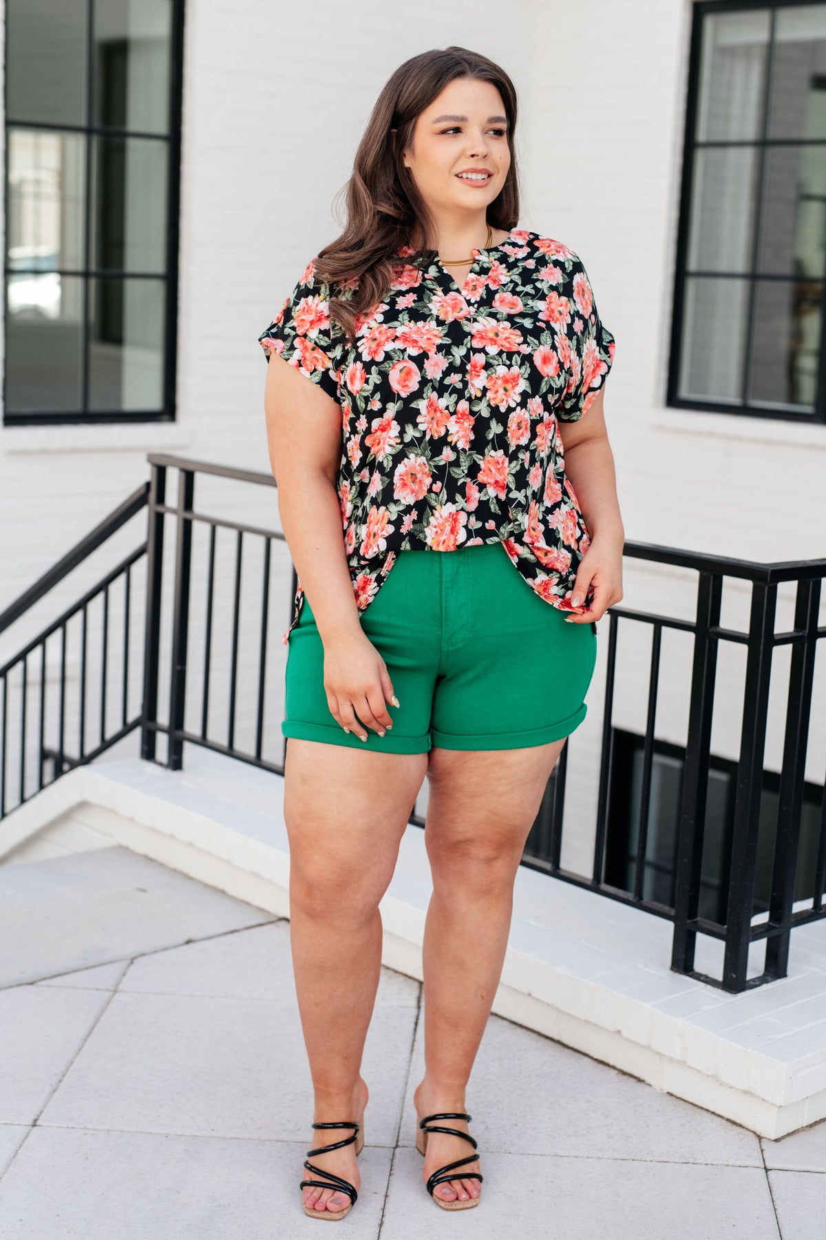 Lizzy Cap Sleeve Top in Black and Coral Floral-Tops-Villari Chic, women's online fashion boutique in Severna, Maryland