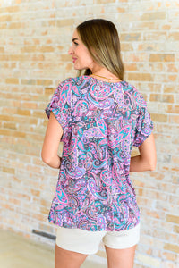 Lizzy Cap Sleeve Top in Charcoal and Pink Paisley-Tops-Villari Chic, women's online fashion boutique in Severna, Maryland