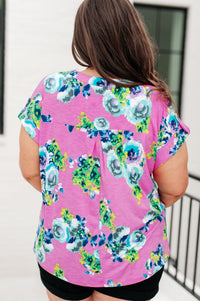 Lizzy Cap Sleeve Top in Coral and Blue Floral-Tops-Villari Chic, women's online fashion boutique in Severna, Maryland