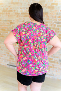 Lizzy Cap Sleeve Top in Fuchsia and Green Floral Paisley-Tops-Villari Chic, women's online fashion boutique in Severna, Maryland