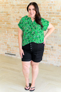 Lizzy Cap Sleeve Top in Green and Black Floral-Tops-Villari Chic, women's online fashion boutique in Severna, Maryland